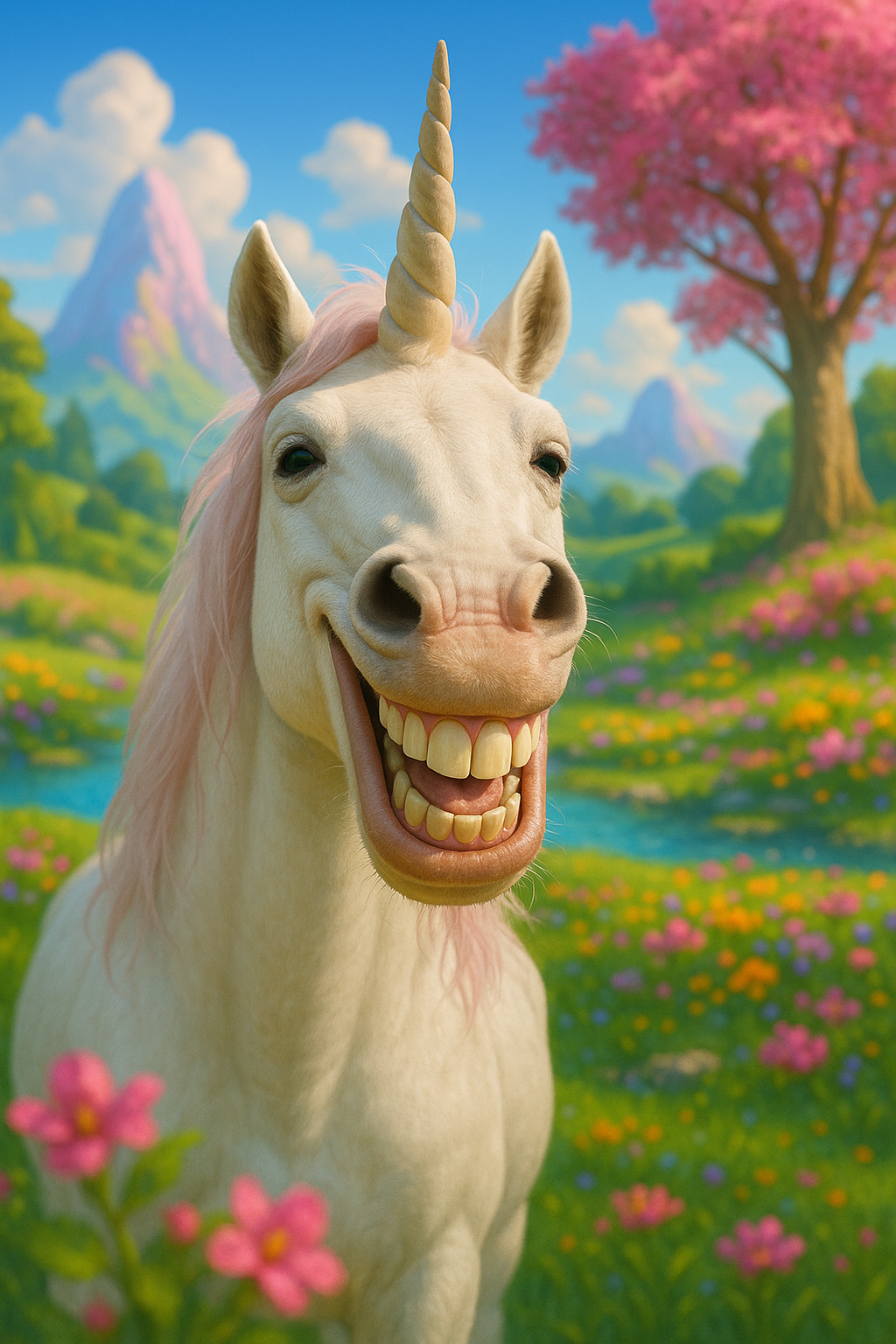 uśmiechnięty jednorożec - grafika humorystyczna